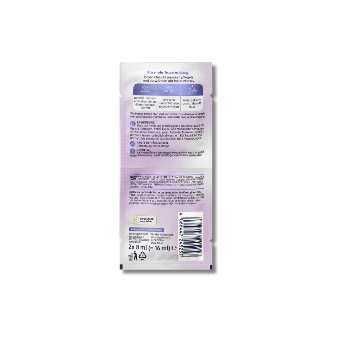 Balea Clay Face Mask (2x8 ml), 16 ml
