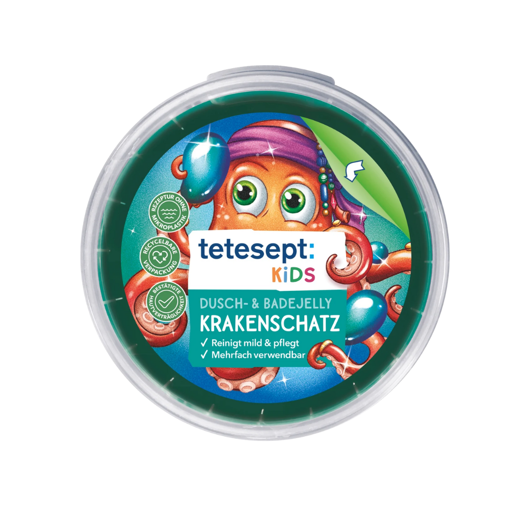 tetesept Kids Bath Additive Shower & Bath Jelly Kraken Treasure, 100 g