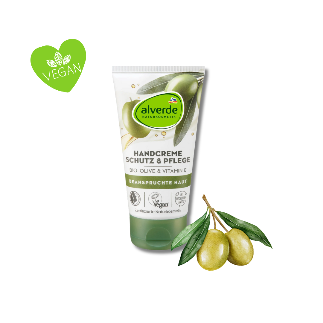 alverde NATURAL COSMETICS Protective & Nourishing Hand Cream Organic Olive, Vitamin E, 75 ml