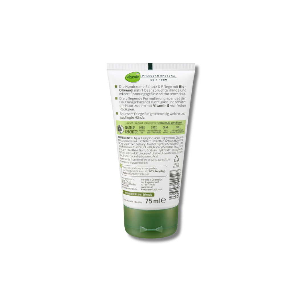 alverde NATURAL COSMETICS Protective & Nourishing Hand Cream Organic Olive, Vitamin E, 75 ml