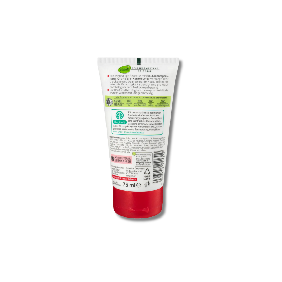 alverde NATURAL COSMETICS Intensive Hand Cream Organic Pomegranate, Organic Shea Butter, 75 ml